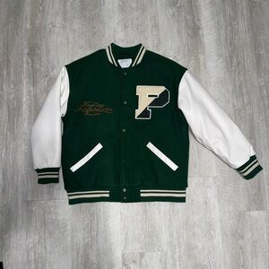 Zara kids size 9 Green and White Varsity Jacket “Champions Power” snap buttons